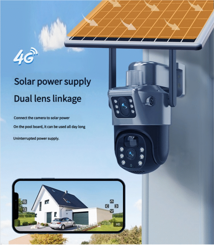 Solar powered solar cctv camera home mobile phone remote dual lens outdoor 4g solar powered monitoring - Image 1
